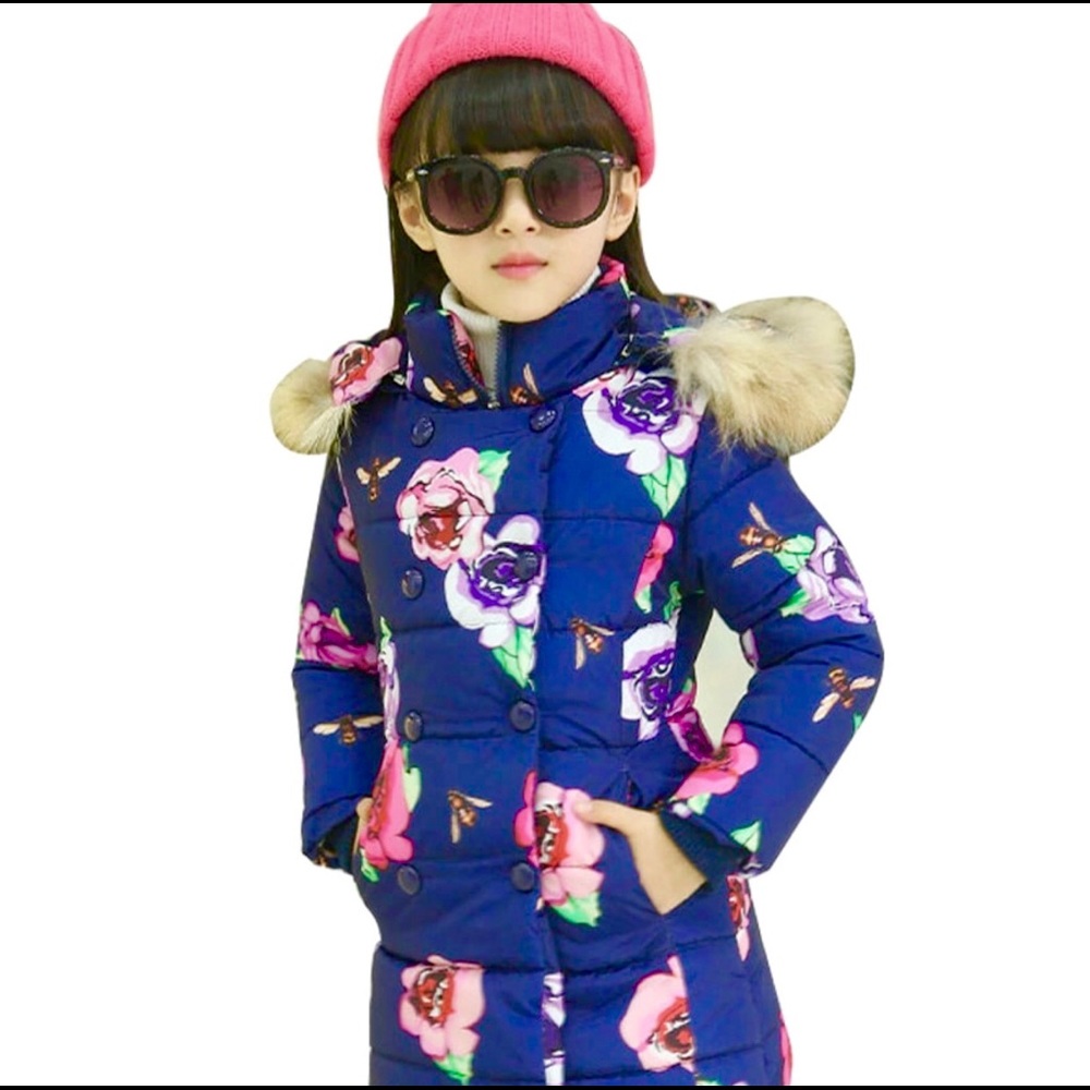 👑New Flower💐 Fur Hooded Coat for Little Girls